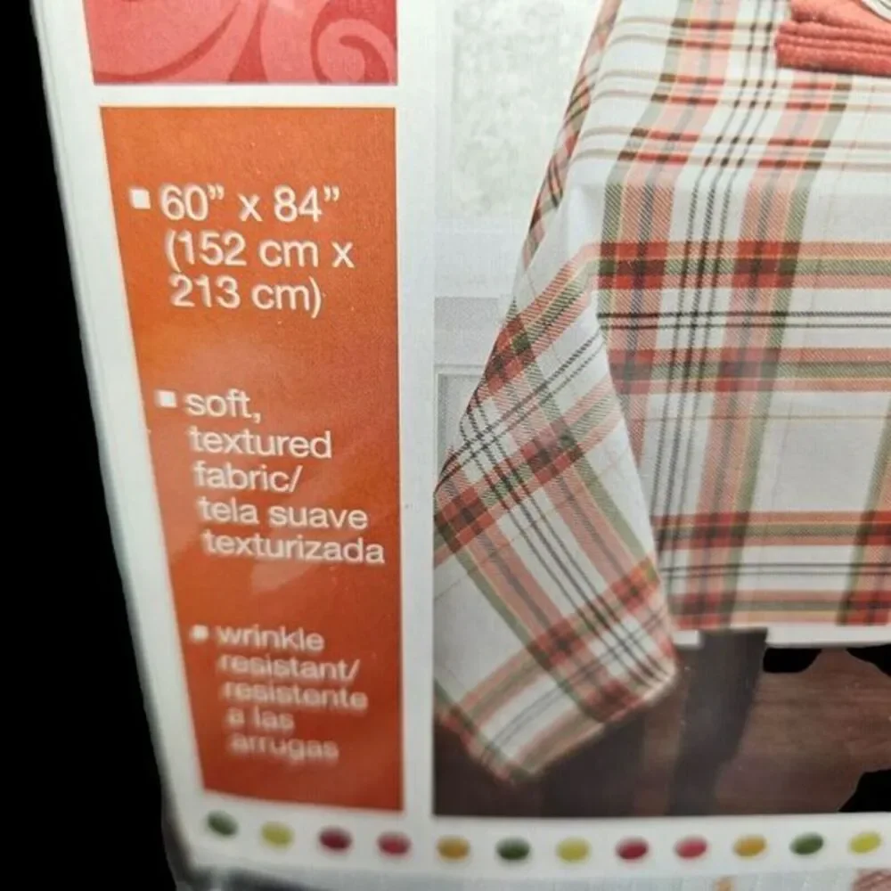 Autumn Plaid Tablecloth Burnt Orange‎ Green Fall Wrinkle Resistant 60 x 84 New